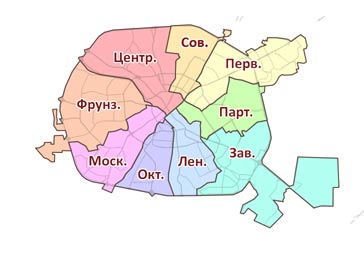 Районы города Минска на карте. 